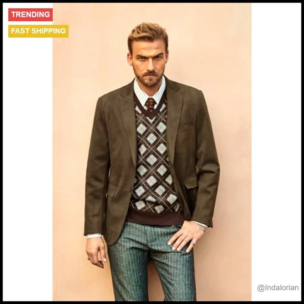 Faux Leather Blazer Modern Fitted Suede Sport Coat Casual Two Button Jacket